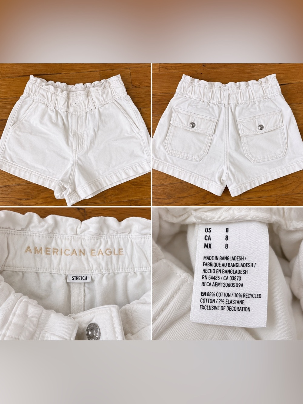 American Eagle Outfitters White Ruffle-Waist Denim Shorts